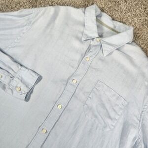 Tommy Bahama Shirt Mens XXL 2XL 100% Linen Button Blue Jacquard Plaid Hawaiian